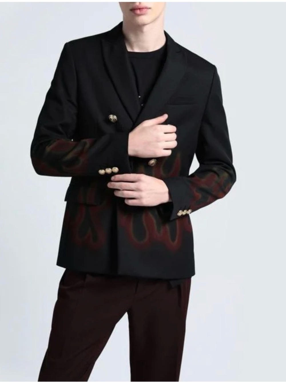 Palm Angels Black Double-Breasted Blazer with Flame Graphic - Picture 2 of 5